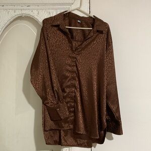 NWOT Satin Animal Print Button Down